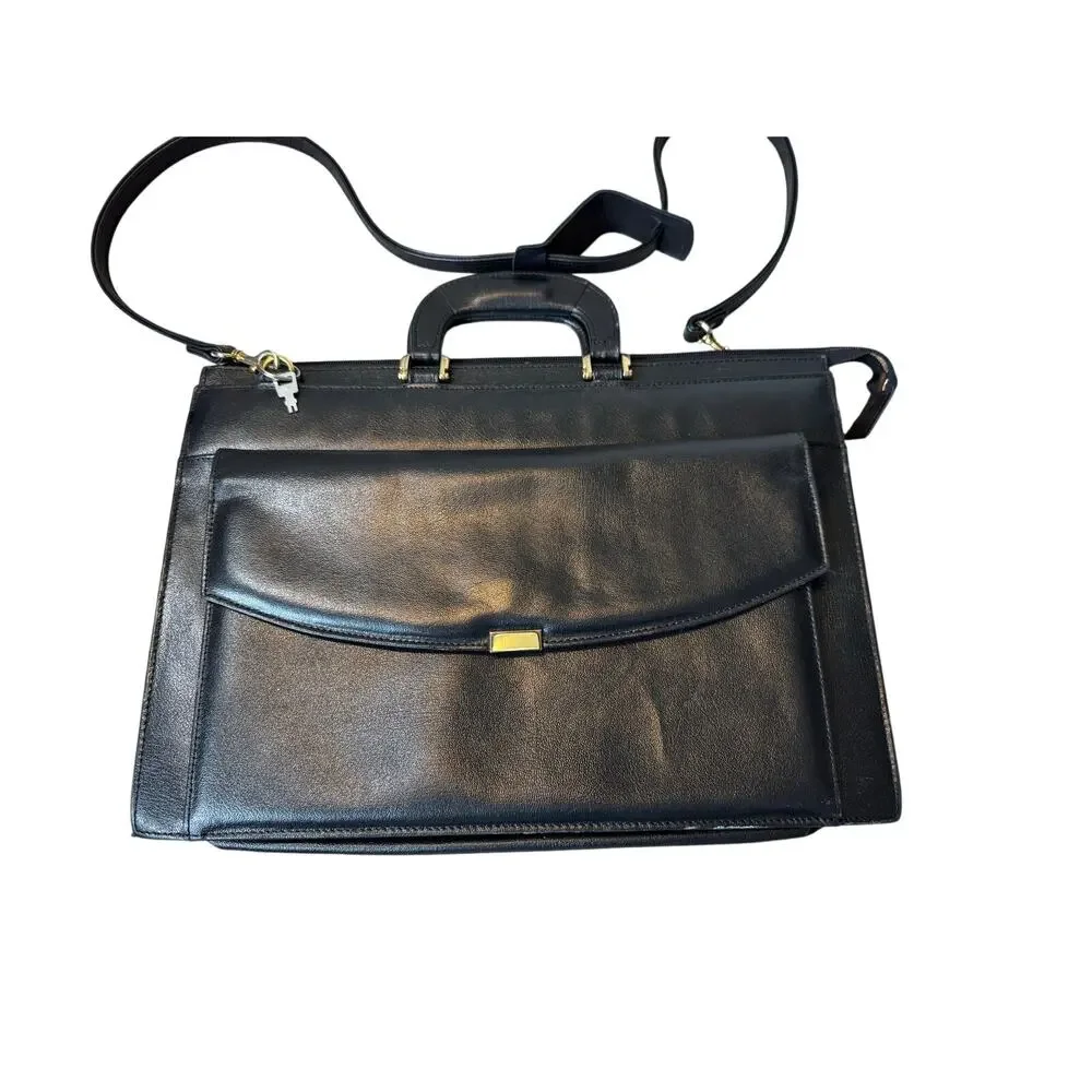 Vintage Black Leather Briefcase Crossbody Bag Made in Argentina